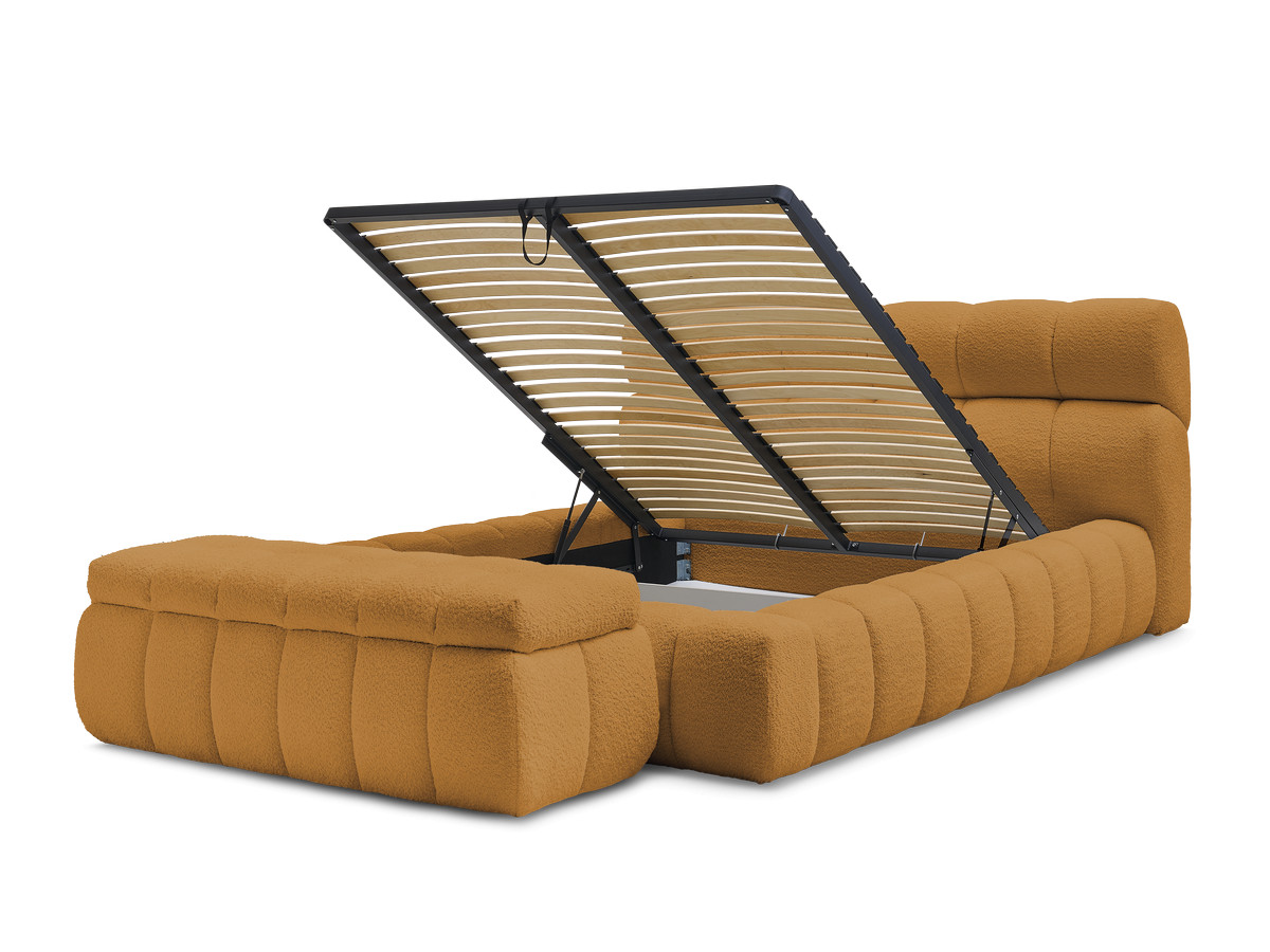 Bobochic Mont-blanc Polsterbett mit Bettkasten mit Bettbank Bouclé-Stoff Gelb, Liegefläche 160 × 200 cm