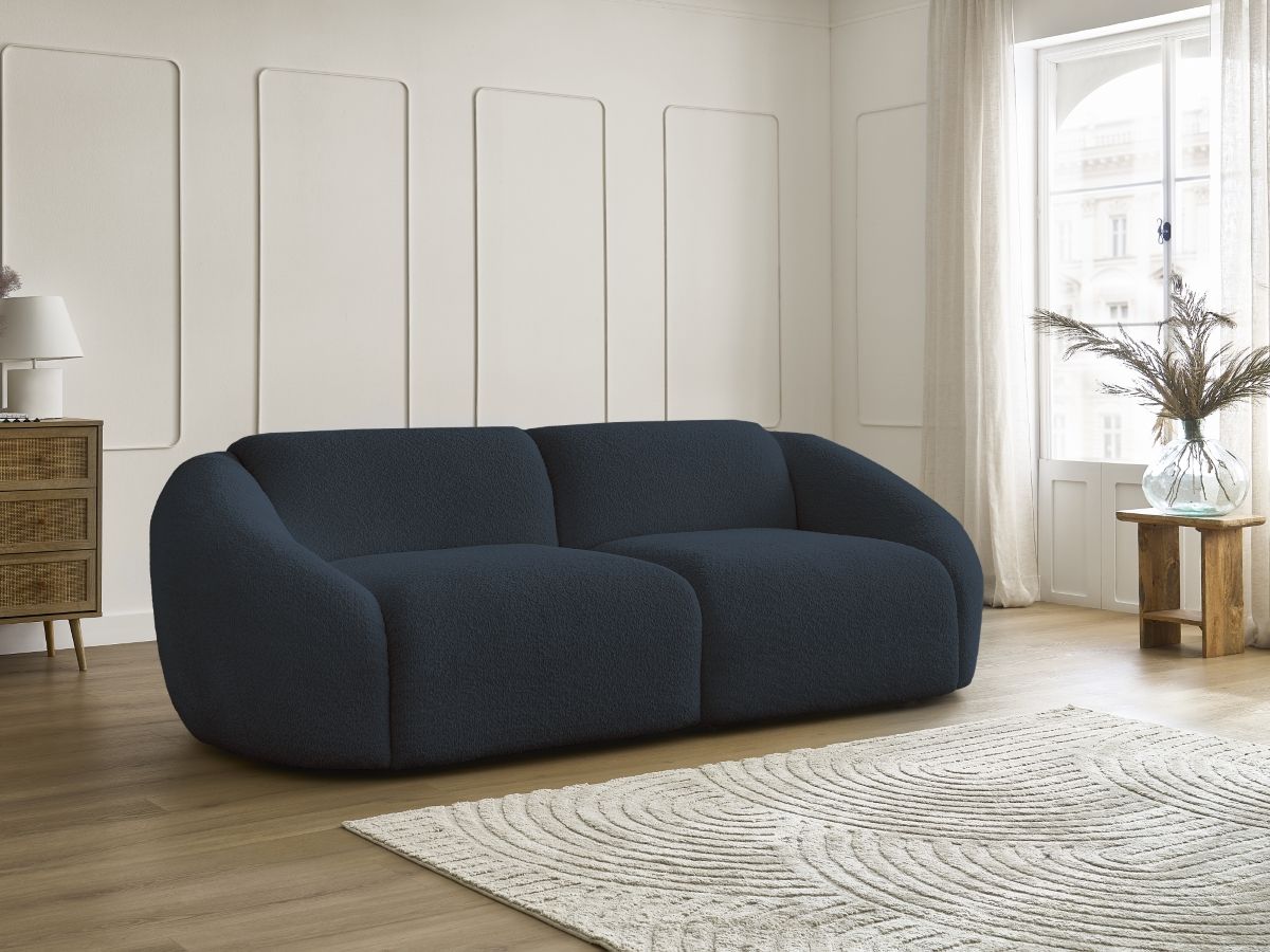 Bobochic Tina Sofa 3-Sitzer Bouclé-Stoff Dunkelblau