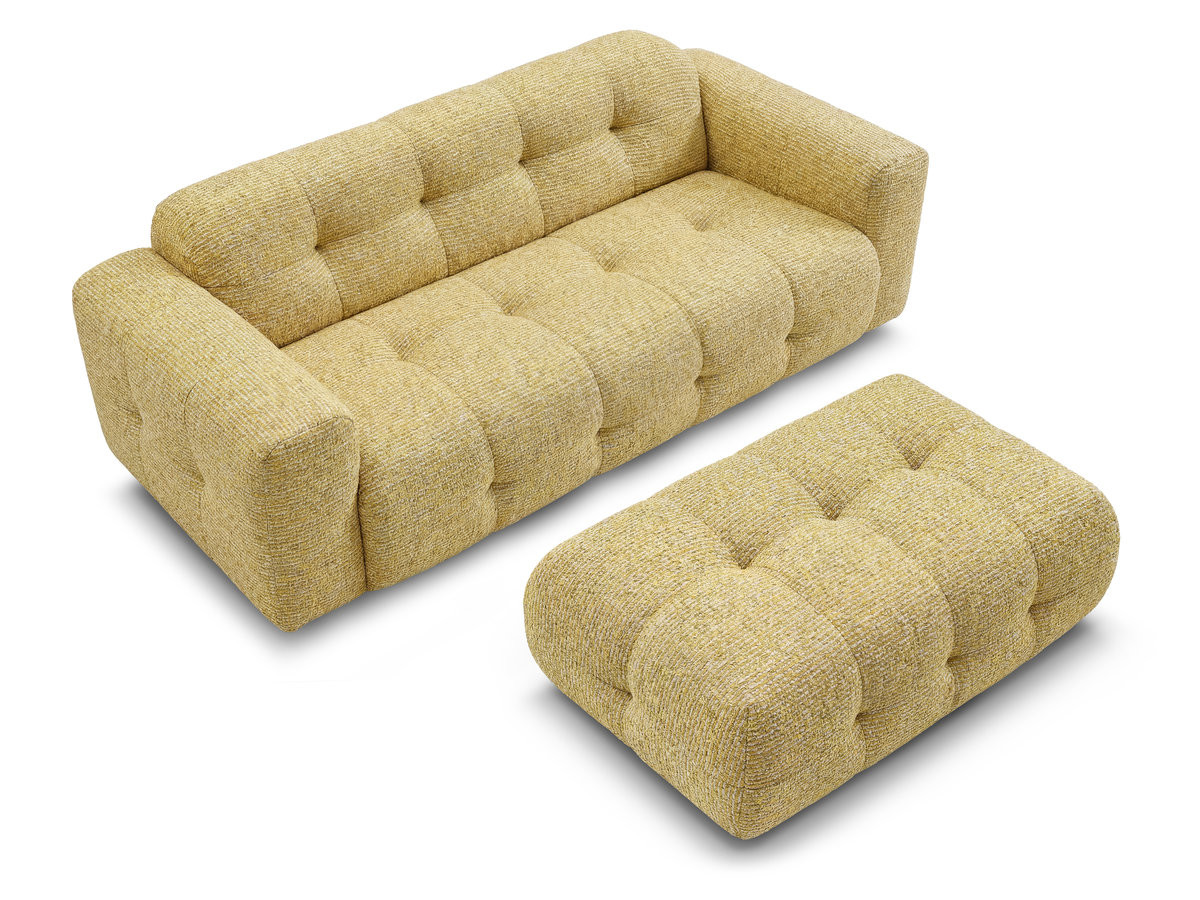 Bobochic Laura Sofa 3-Sitzer mit großem Pouf Melange-Stoff Gelb