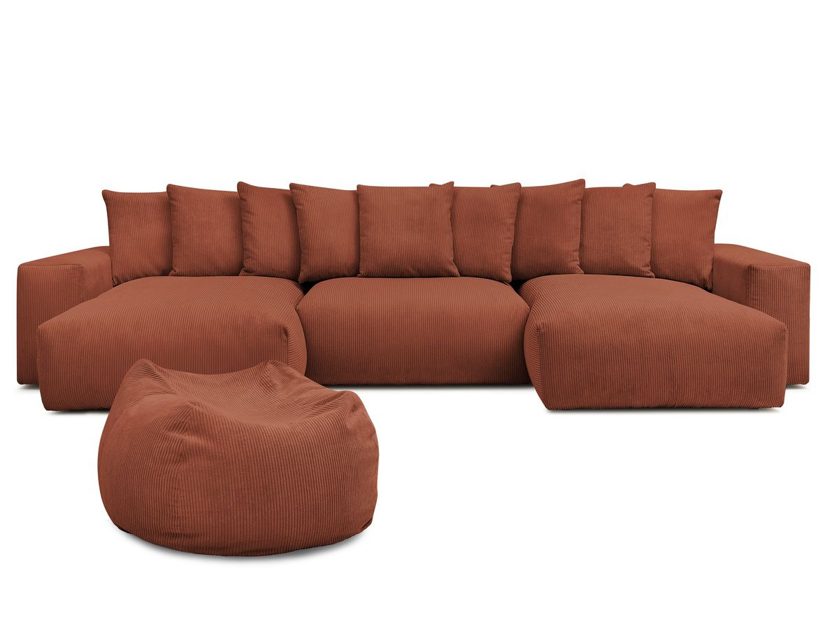 Bobochic Voltaire Wohnlandschaft mit Pouf 420 × 174 cm Cordsamt Orange