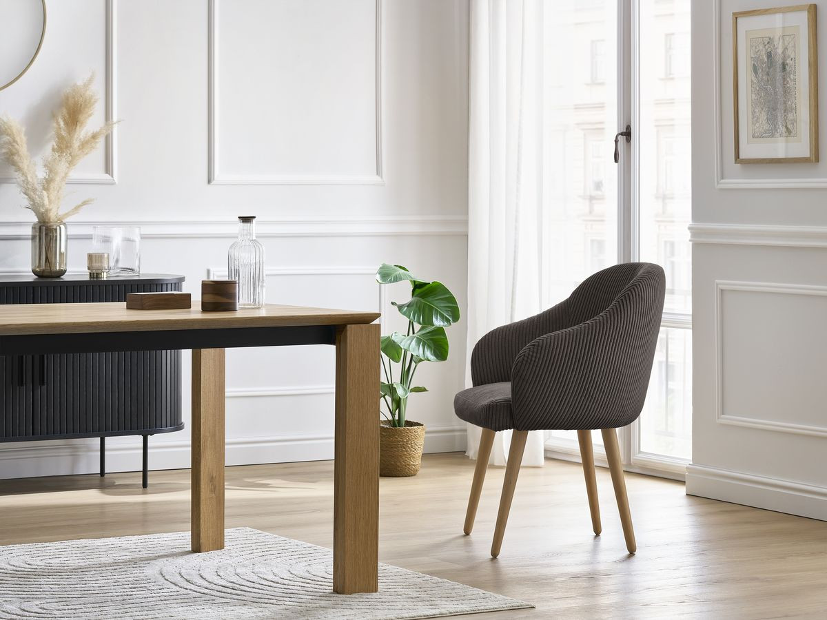 Bobochic Sophie Esszimmerstuhl 2er-Set mit skandinavischen Holzbeinen Cordsamt Taupe