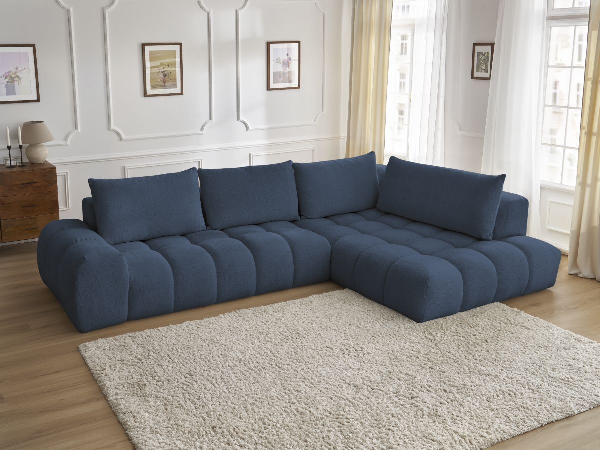 Bobochic Everest Ecksofa, 4 Kissen Melange-Stoff Dunkelblau Ecke rechts