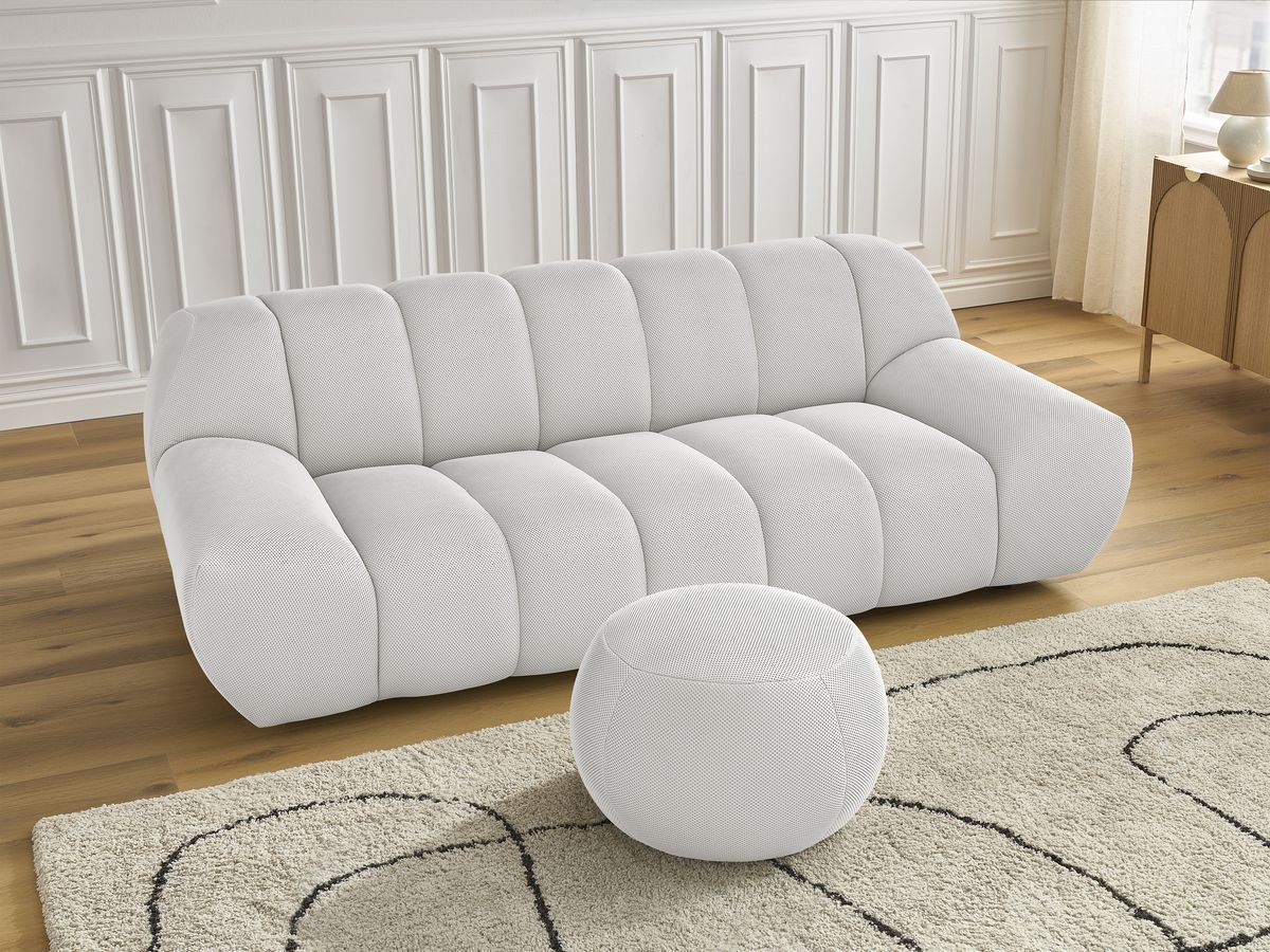 Bobochic Hayden Sofa 3-Sitzer mit Pouf 226 × 107 cm Mesh-Stoff Weiß