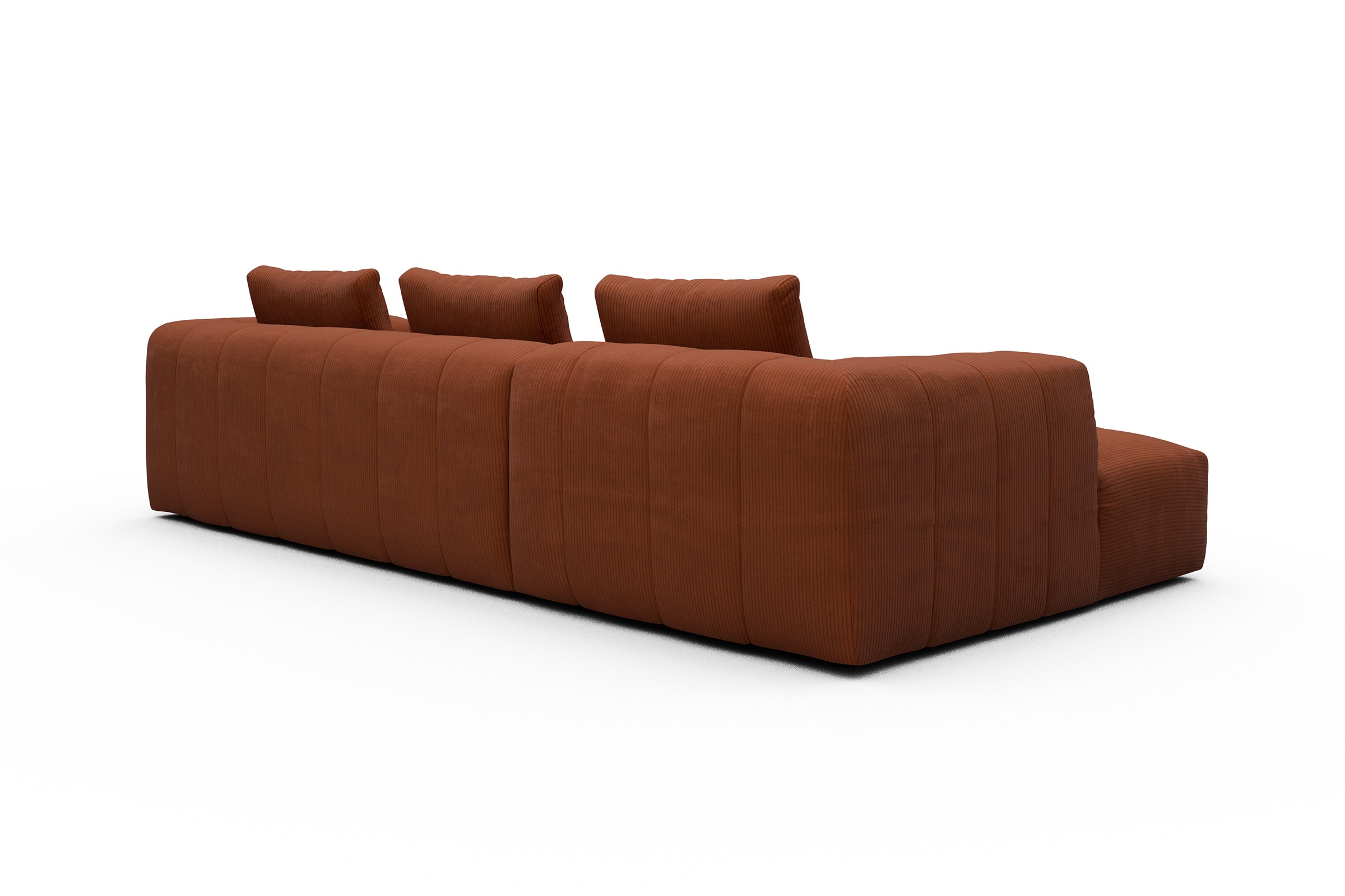 Ecksofa Hugo 2,5-Sitzer Armlehne rechts mit Chaiselongue Corduroy-Burnt-Orange
