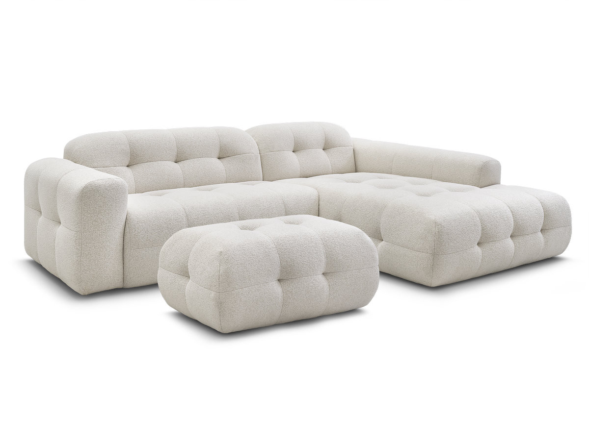 Bobochic Laura Ecksofa mit kleinem Pouf Melange-Stoff Beige Ecke rechts