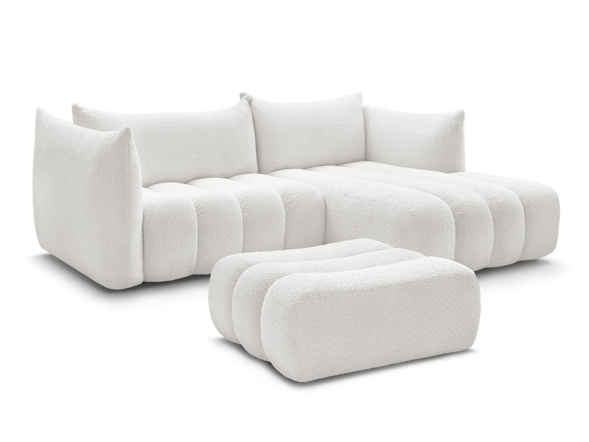 Bobochic Azra Ecksofa mit Pouf 262 × 178 cm Bouclé-Stoff Weiß Ecke rechts