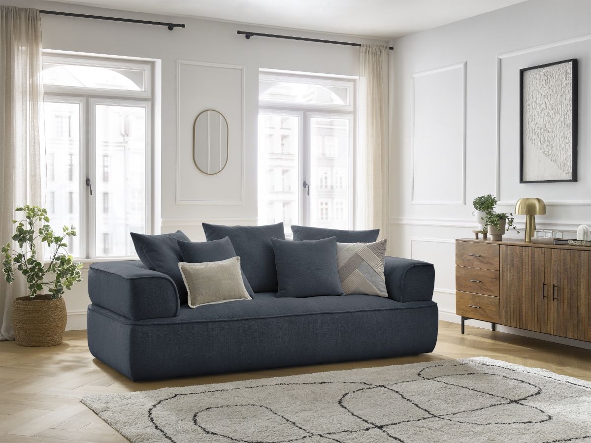 Bobochic Whesley Sofa 3-Sitzer Stoff Dunkelblau