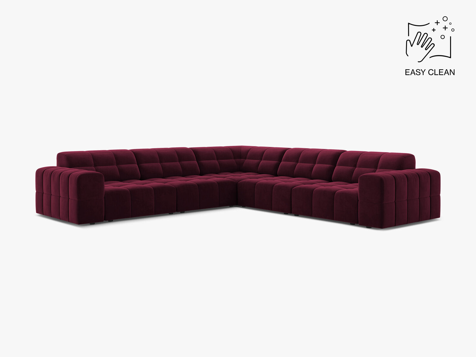 Micadoni Jennifer Modulares Ecksofa 7-Sitzer Samt Venus Burgundfarben
