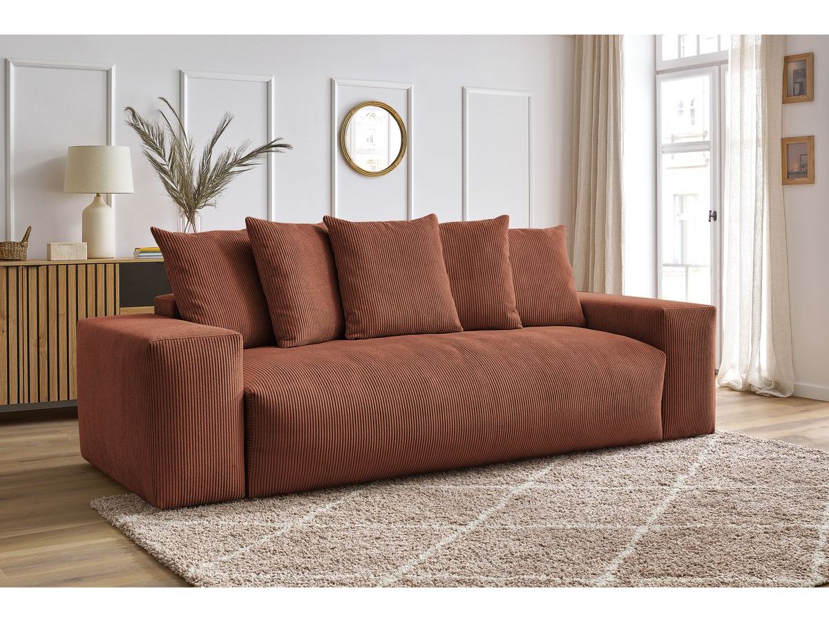 Bobochic Voltaire Schlafsofa 3-Sitzer mit Bettkasten Cordsamt Orange