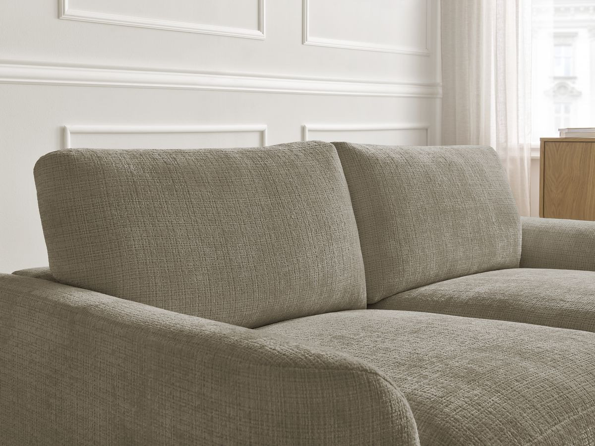 Bobochic Leonore Ecksofa mit Pouf Strukturstoff Taupe Ecke rechts