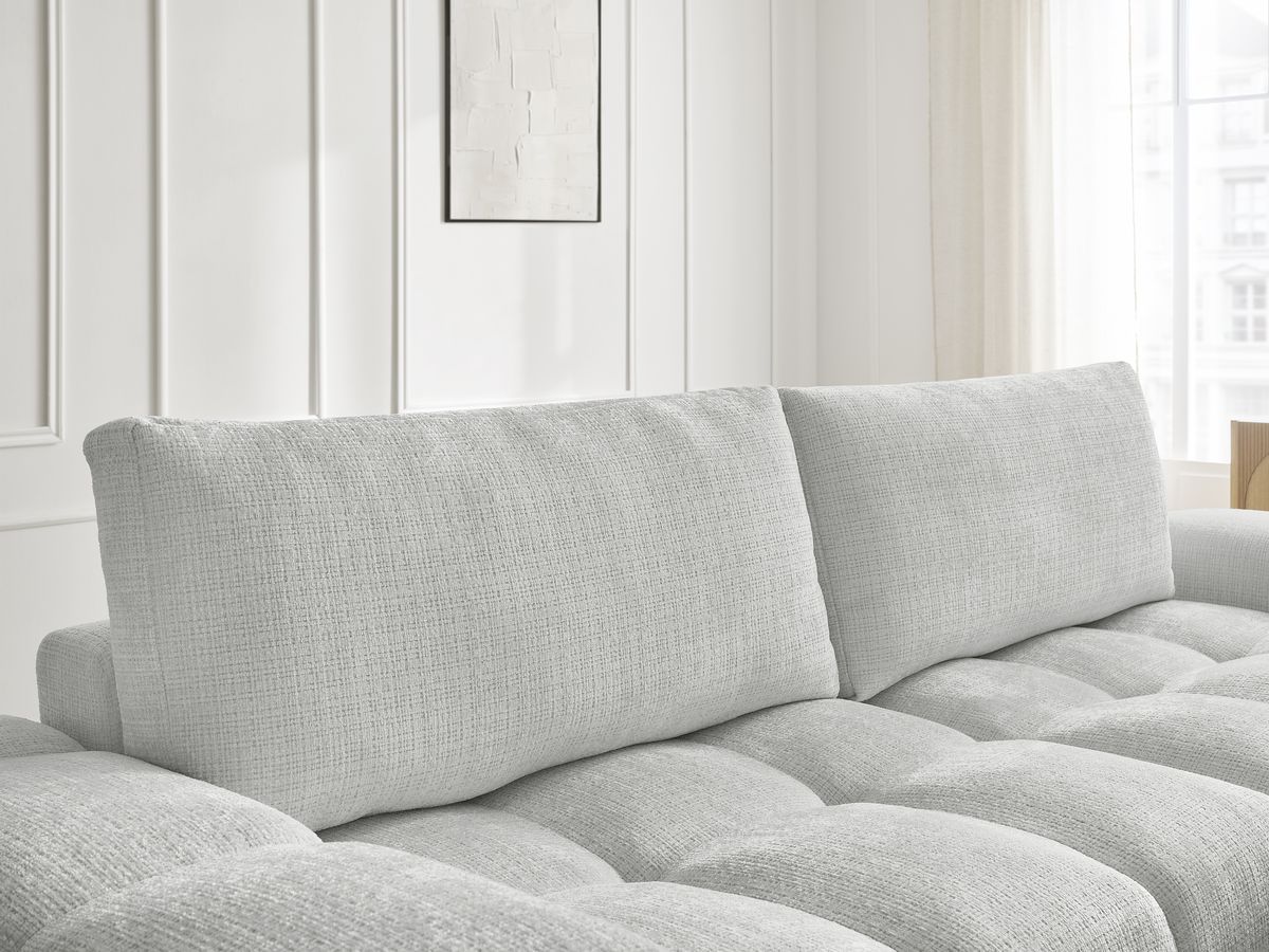 Bobochic Anakin Sofa 3-Sitzer mit Pouf, 2 Kissen Strukturstoff Hellgrau