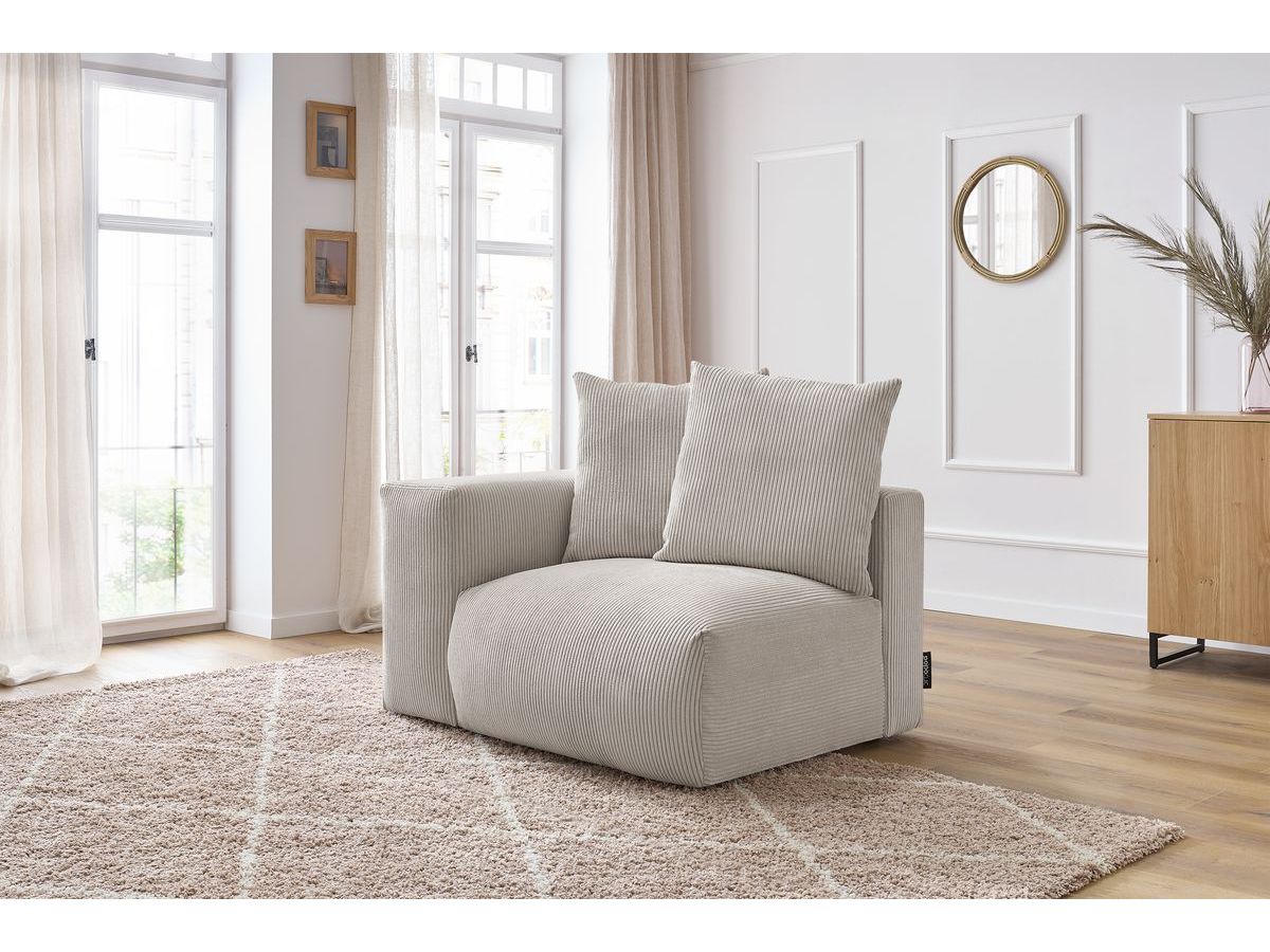 Bobochic Voltaire Sofamodul 1-Sitzer 130 × 100 cm Cordsamt Beige Ecke links