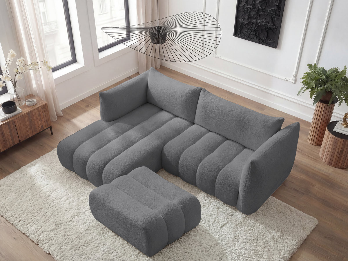 Bobochic Azra Ecksofa mit Pouf 262 × 178 cm Bouclé-Stoff Dunkelgrau Ecke links