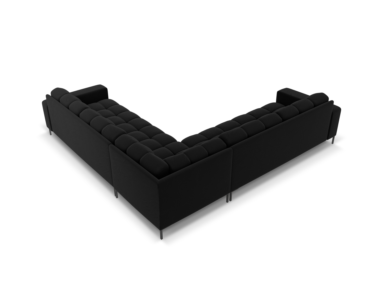Cosmopolitan Design Symmetrisches Ecksofa Bali 6-Sitzer Samt Bluvel Schwarz Beine Schwarzes Metall