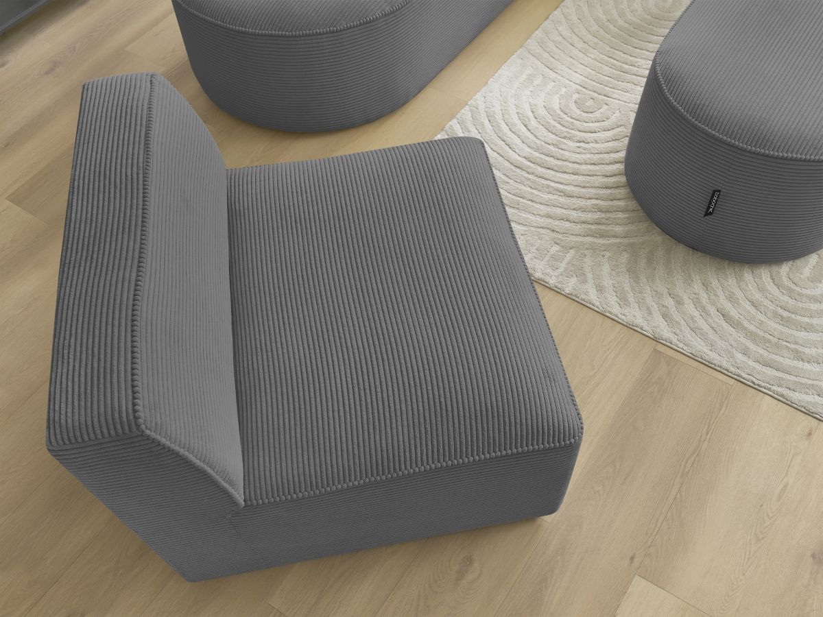 Bobochic Rousseau Ecksofa mit Sofamodul und Pouf Cordsamt Dunkelgrau Ecke rechts