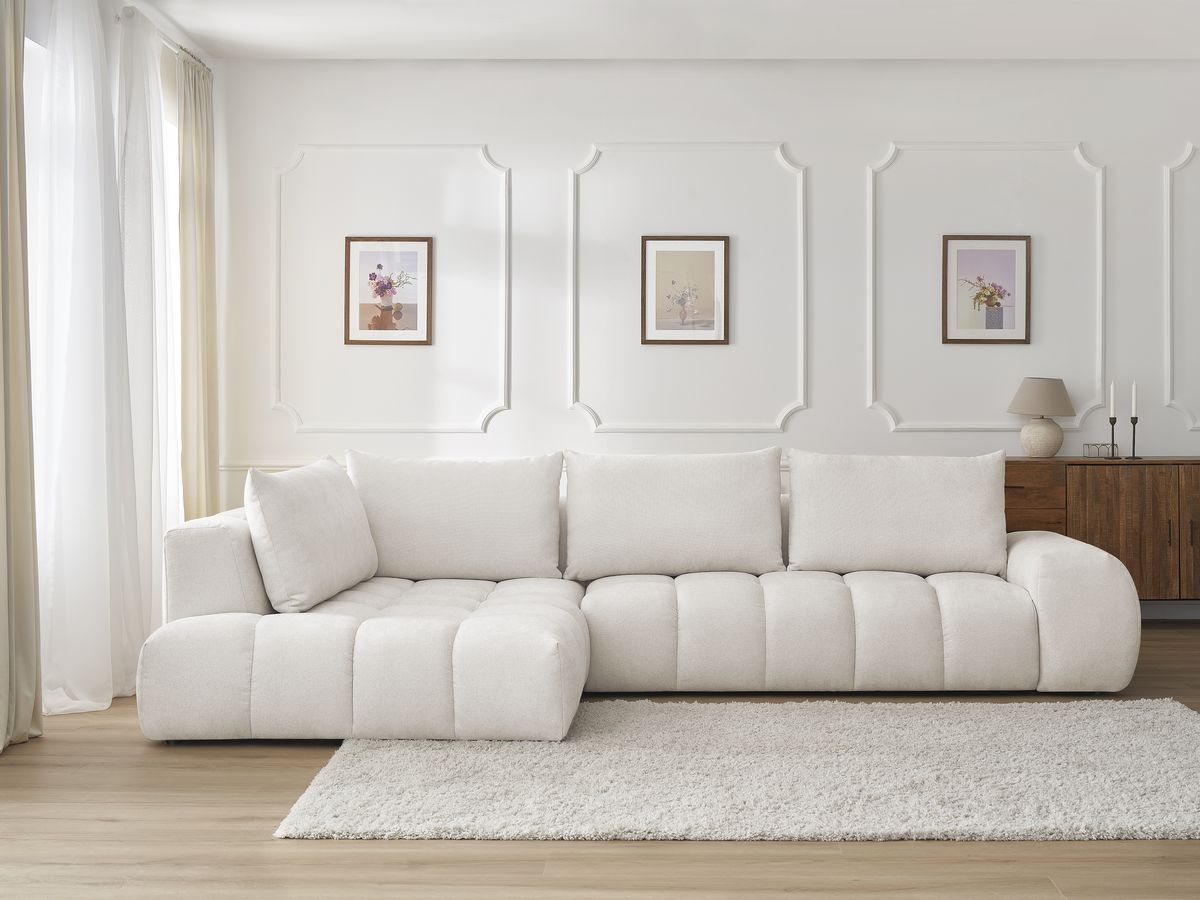 Bobochic Everest Ecksofa, 4 Kissen Strukturstoff Weiß Ecke links