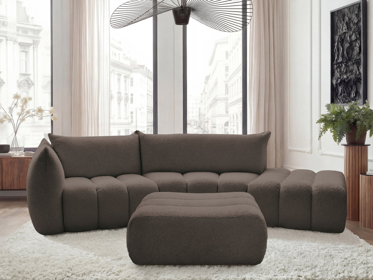 Bobochic Azra Ecksofa mit Pouf 325 × 112 cm Bouclé-Stoff Braun Ecke links