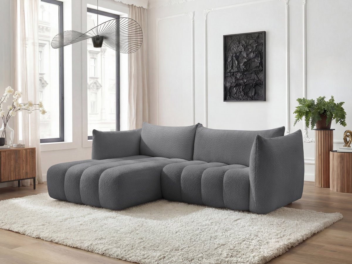 Bobochic Azra Ecksofa 262 × 178 cm Bouclé-Stoff Dunkelgrau Ecke links