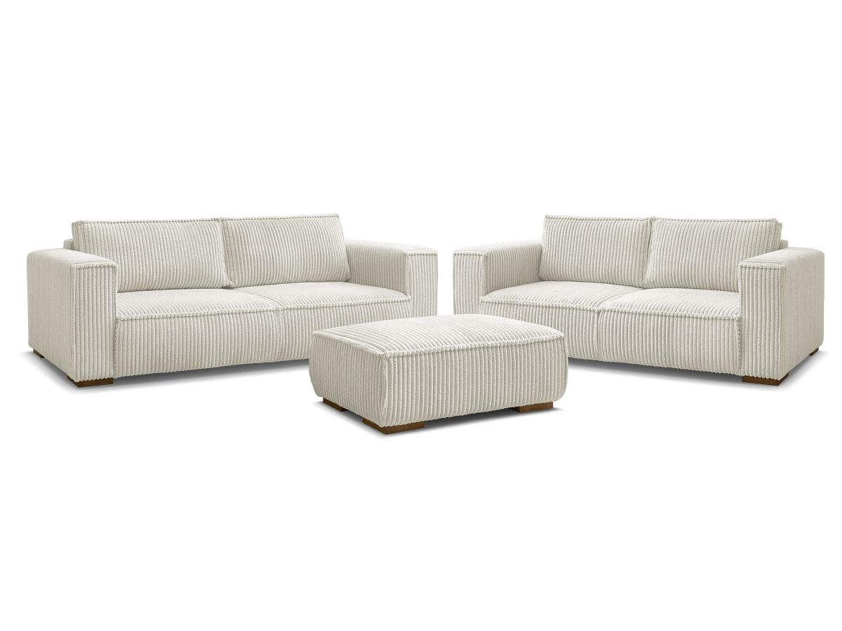 Bobochic Chelsea Sofa 6-Sitzer mit Pouf Breitcord weich Beige