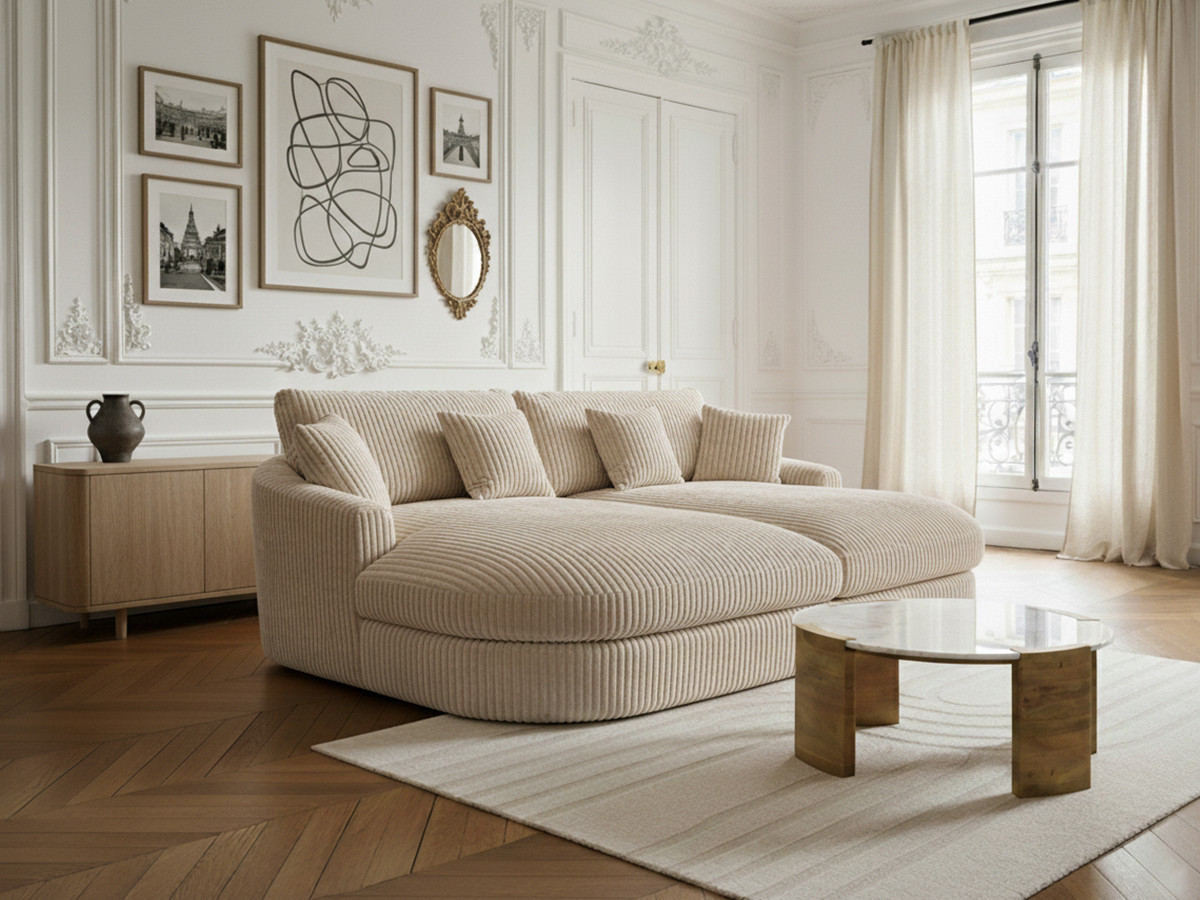 Bobochic Belem Sofa 3-Sitzer Breitcord weich Taupe