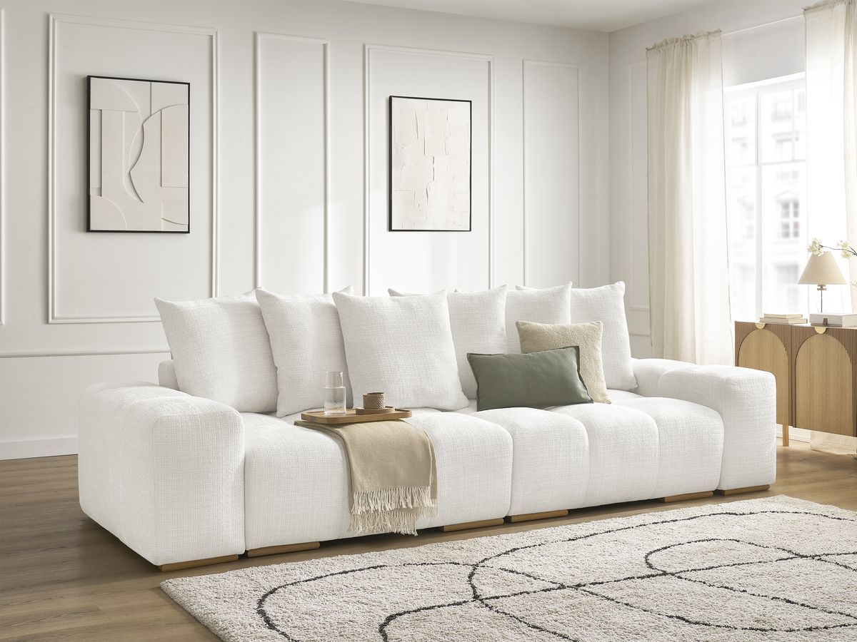 Bobochic Anakin Sofa 3-Sitzer, 6 Kissen Strukturstoff Weiß