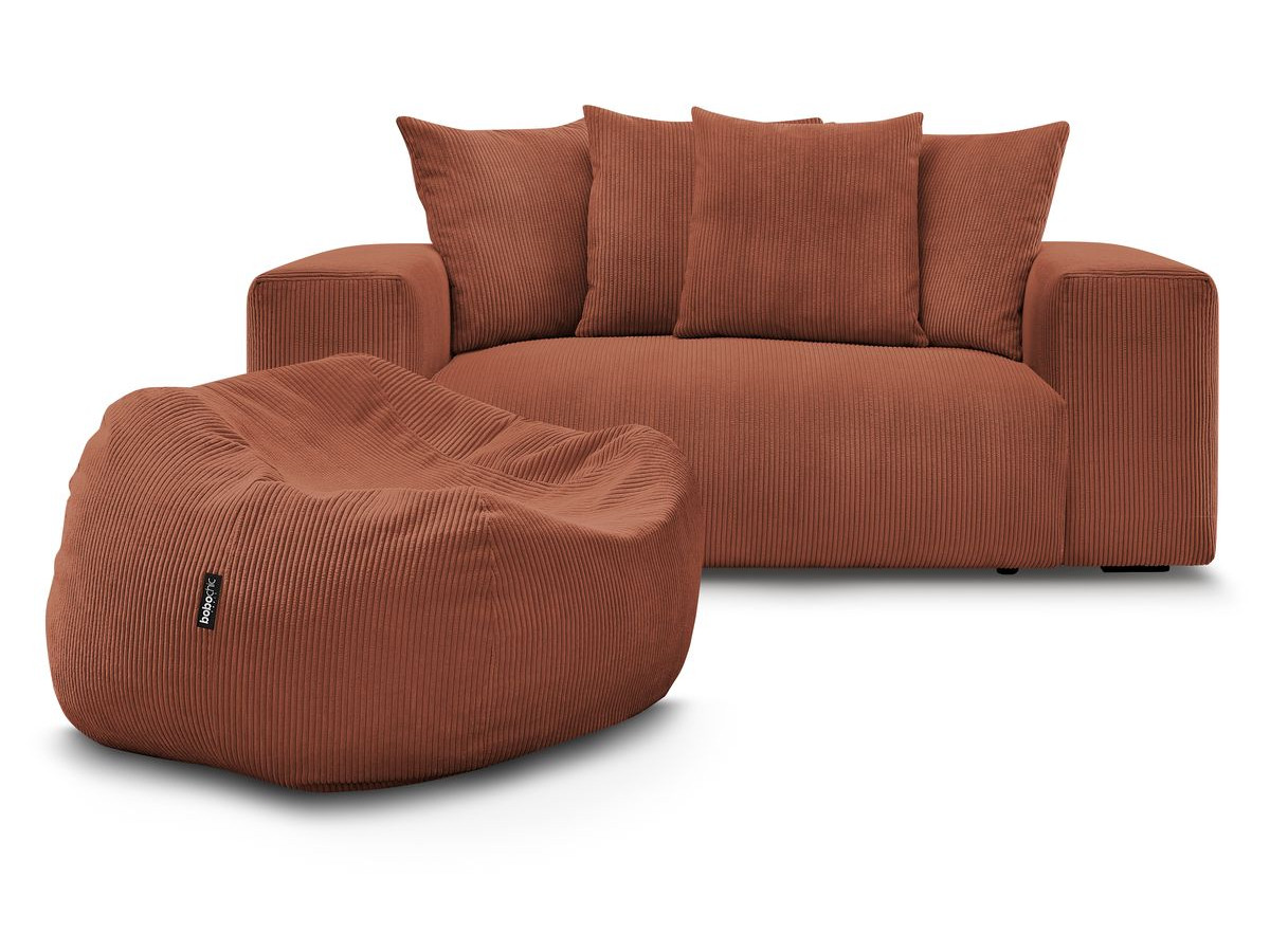 Bobochic Voltaire Sofa 2-Sitzer mit Pouf Cordsamt Orange