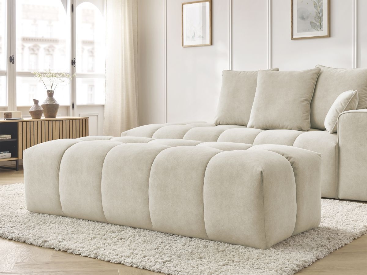 Bobochic Mont-blanc Sofa 5-Sitzer mit Pouf Samt Beige Armlehne rechts