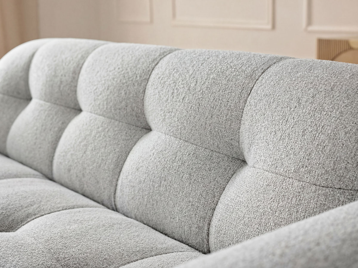 Bobochic Laura Sofa 3-Sitzer mit großem Pouf Melange-Stoff Hellgrau