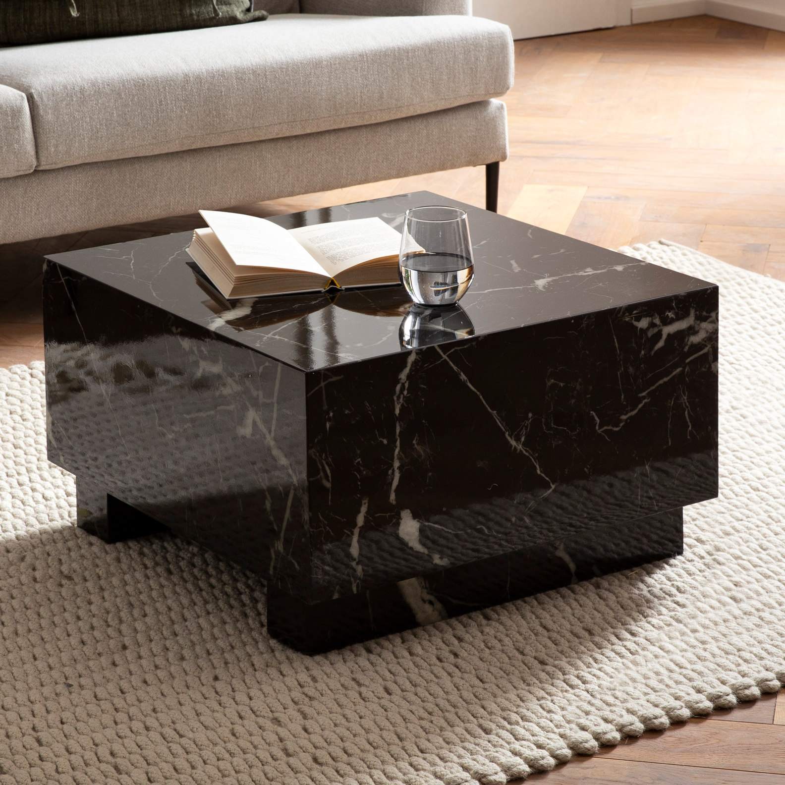 Couchtisch Alsen Marmoroptik Schwarz 60 × 60 × 35 cm