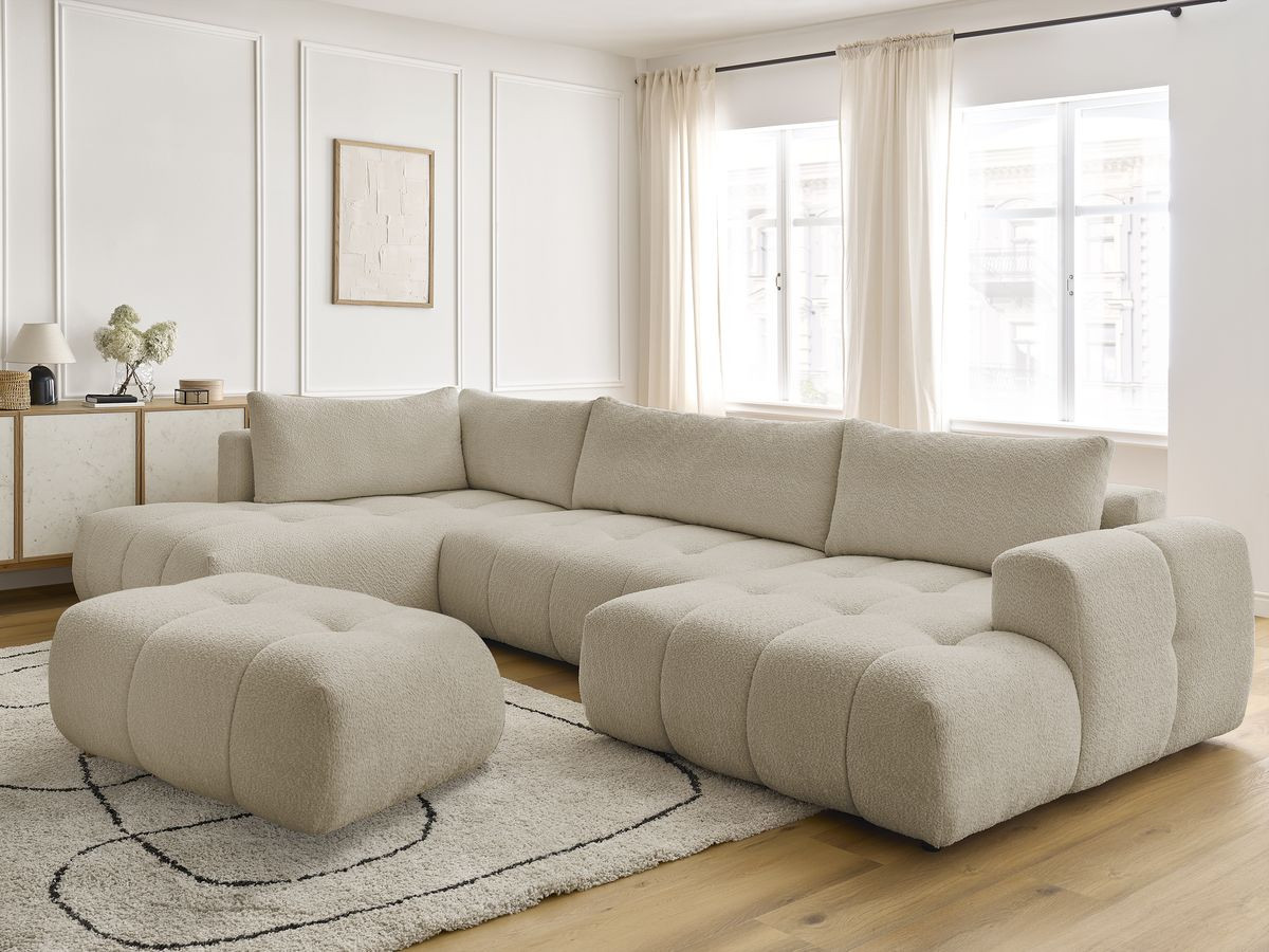 Bobochic Fuji Wohnlandschaft mit Pouf Bouclé-Stoff Beige Ecke rechts