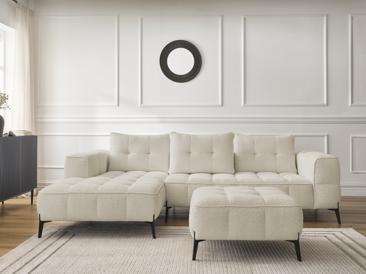 Bobochic Anis Ecksofa mit Pouf Bouclé-Stoff Beige Ecke links