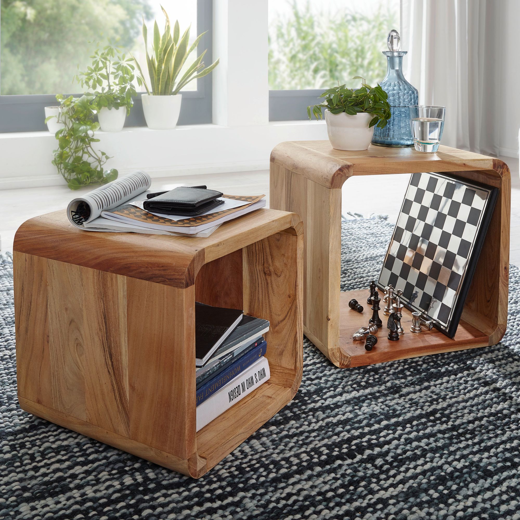 Satztisch 2er-Set Andenes Akazie Massivholz 43 × 36 × 43 cm