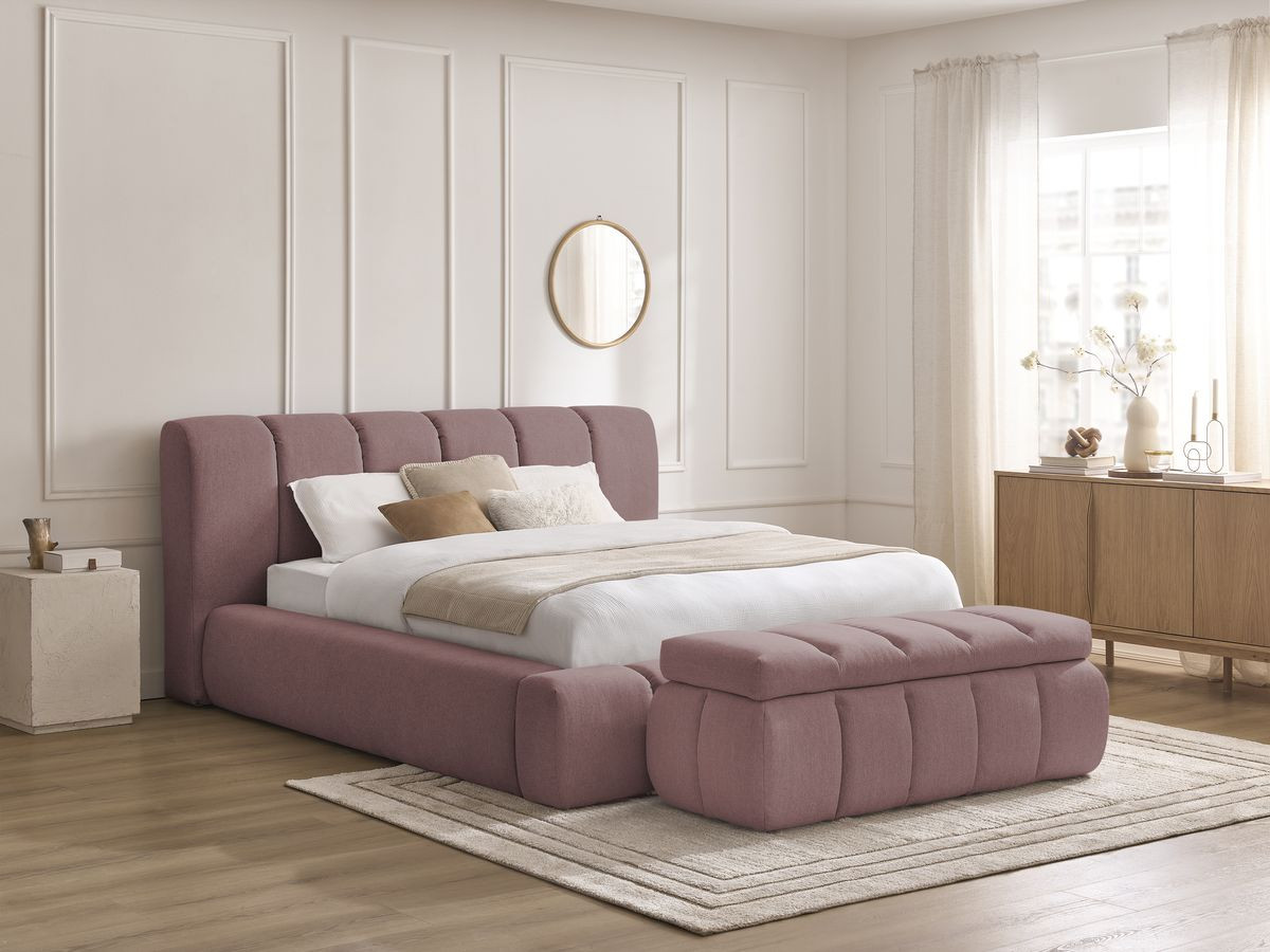 Bobochic Denali Polsterbett mit Bettkasten mit Bettbank Stoff Rosa, Liegefläche 140 × 190 cm