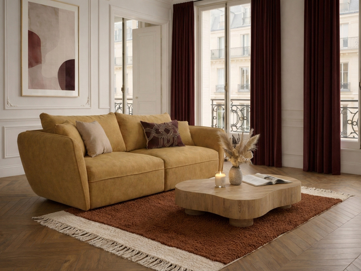 Bobochic Luigi Sofa 3-Sitzer Strukturstoff Gelb
