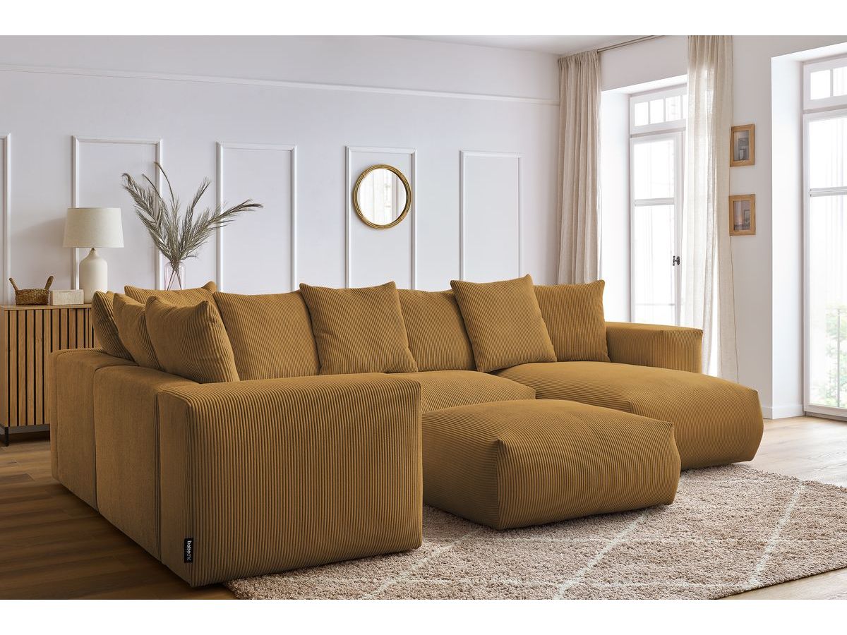 Bobochic Voltaire Wohnlandschaft mit Pouf 356 × 214 cm Cordsamt Gelb Ecke rechts