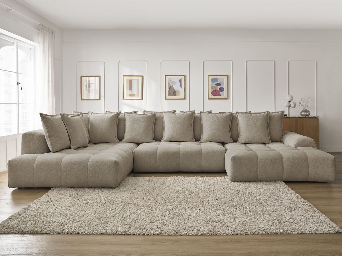 Bobochic Everest Wohnlandschaft, 14 Kissen Melange-Stoff Taupe Ecke rechts