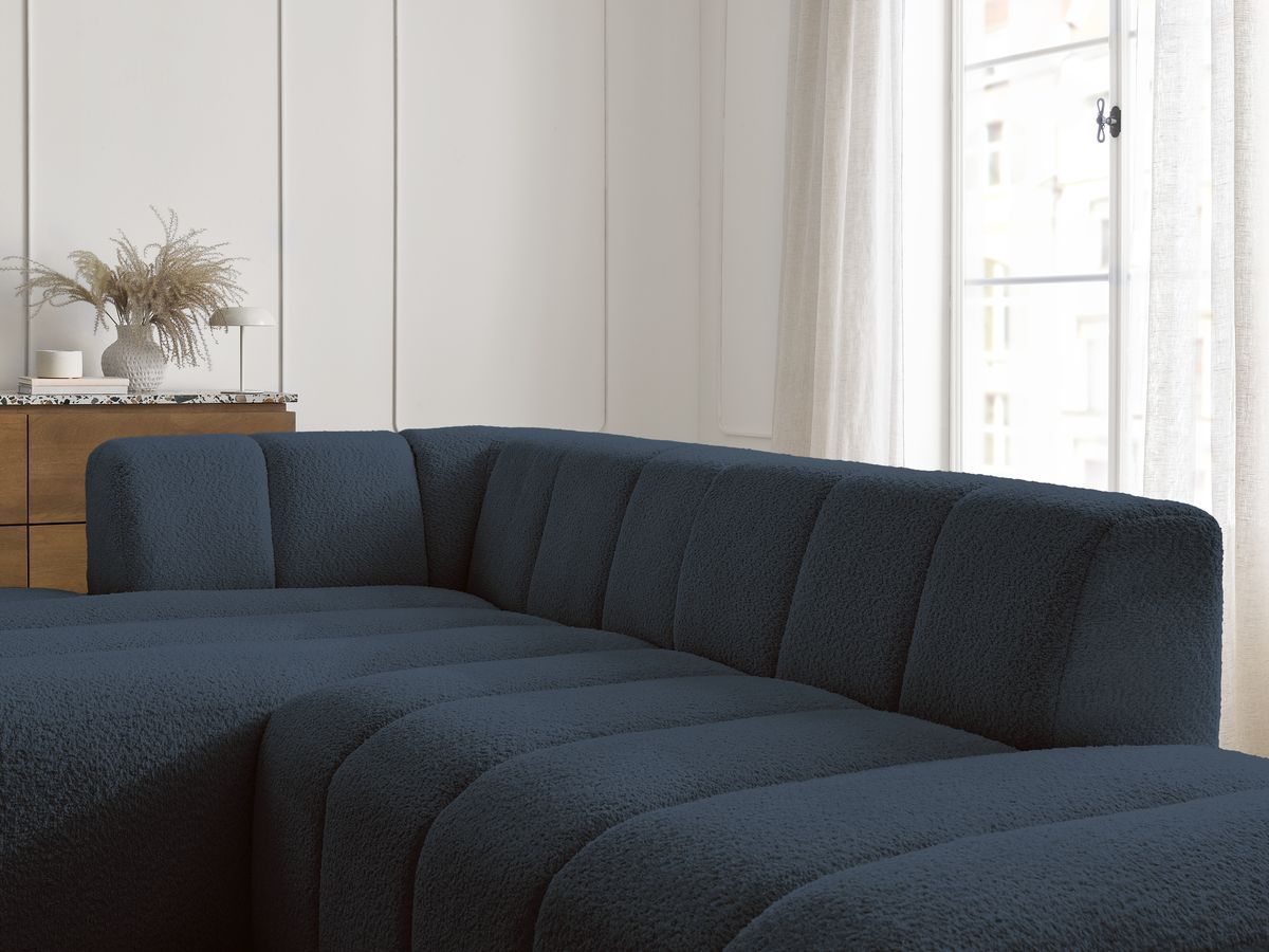 Bobochic Annecy Ecksofa Bouclé-Stoff Dunkelblau Ecke links
