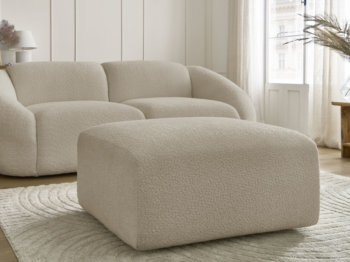 Bobochic Tina Sofa 3-Sitzer mit Pouf Bouclé-Stoff Beige