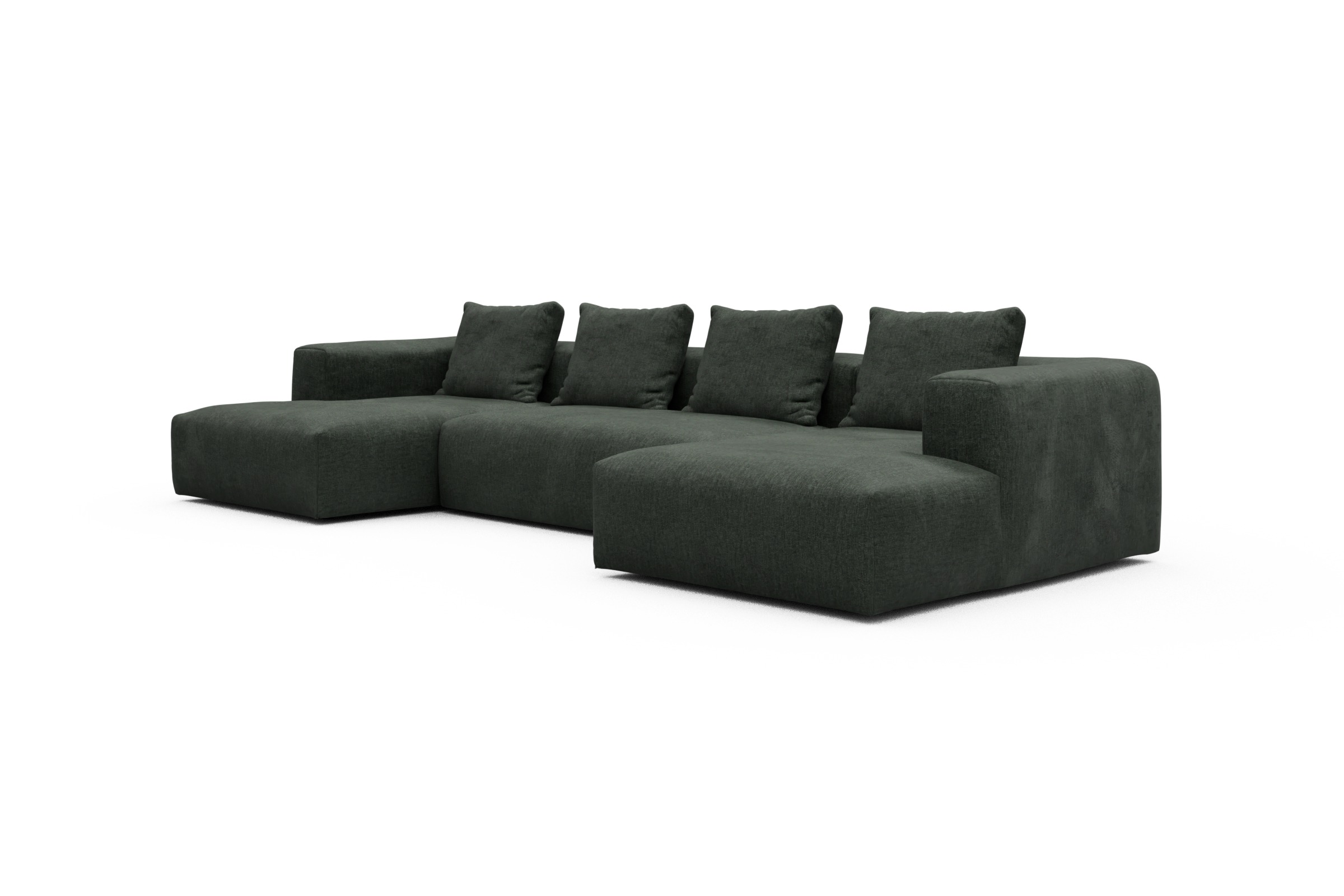 Wohnlandschaft Fred mit 2-Sitzer und Chaiselongue beidseitig Aivi-Pine-Green