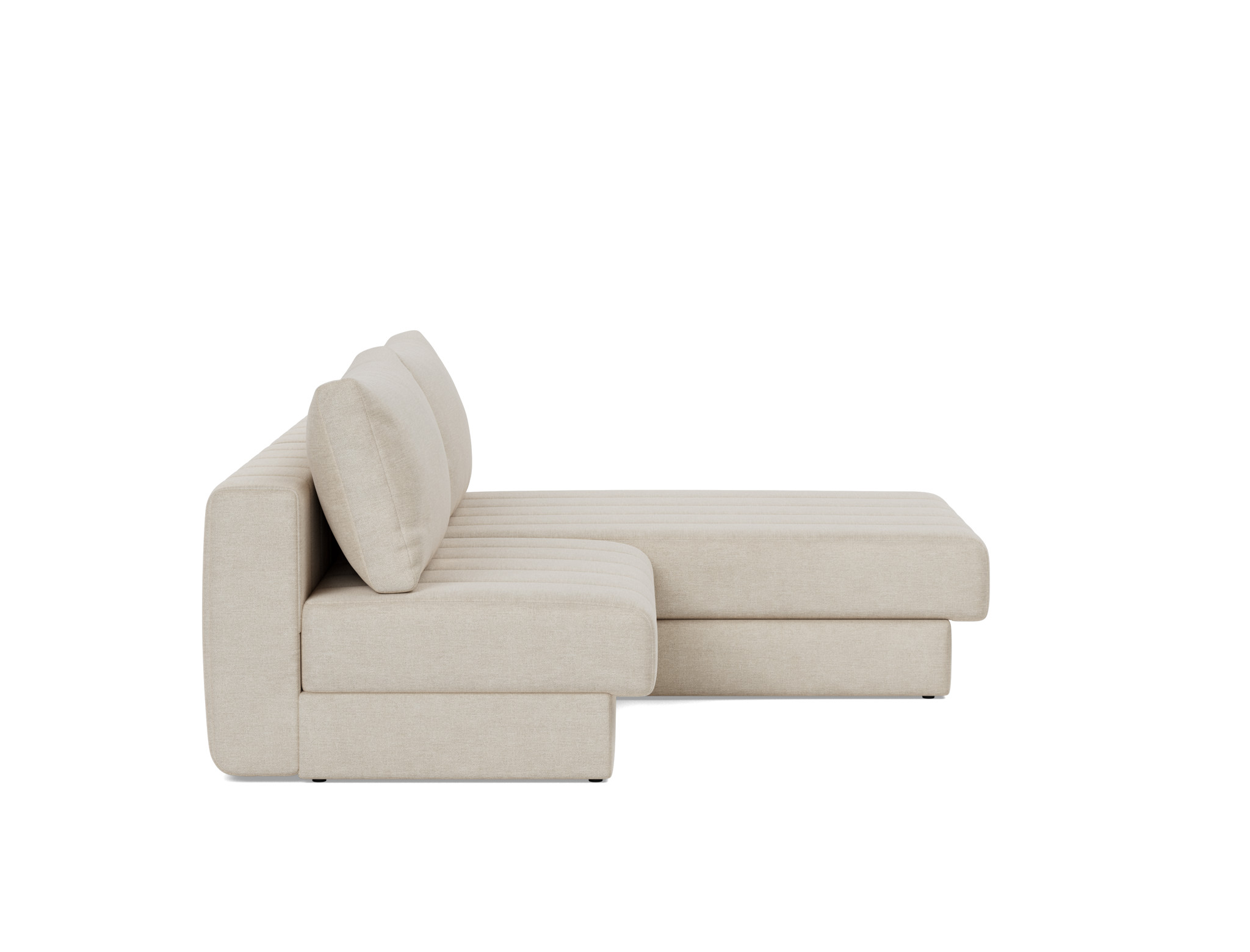 Schlafsofa Akello mit Chaiselongue Flachgewebe Phobos 586-Latte