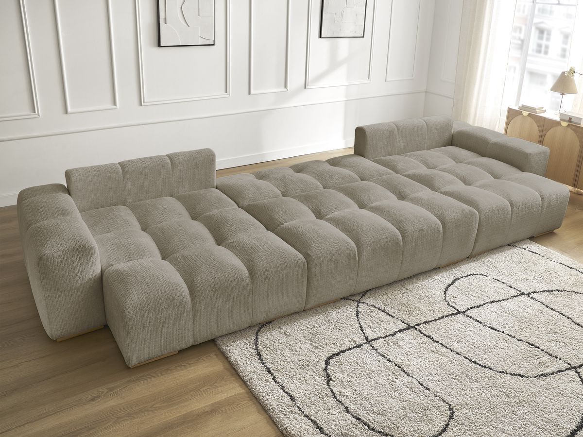 Bobochic Anakin Wohnlandschaft, Liegefläche 137 × 382 cm, 3 Kissen Strukturstoff Taupe
