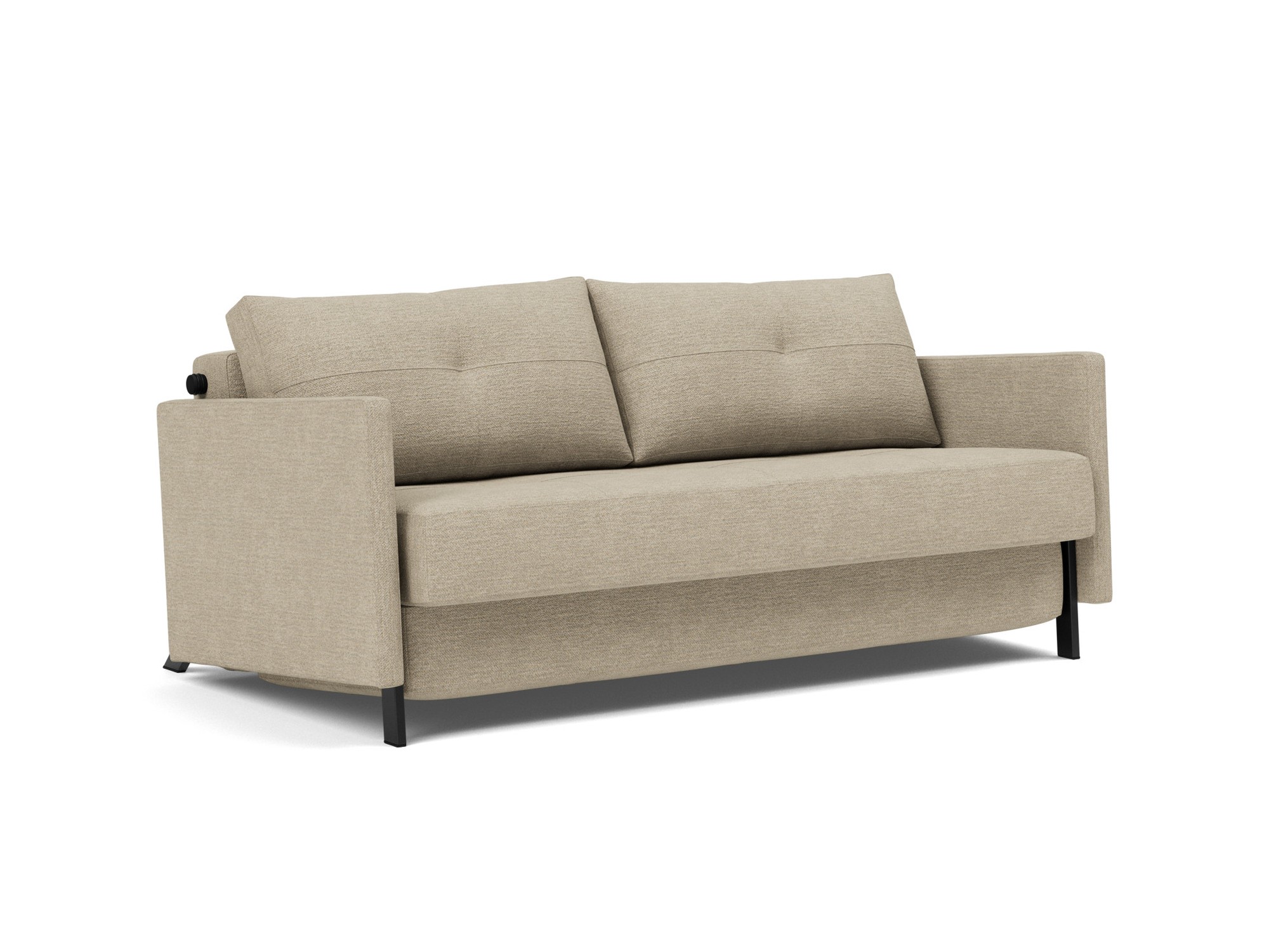 Schlafsofa Cubed mit Armlehnen 160 Strukturierter Stoff Taura 356-Sand