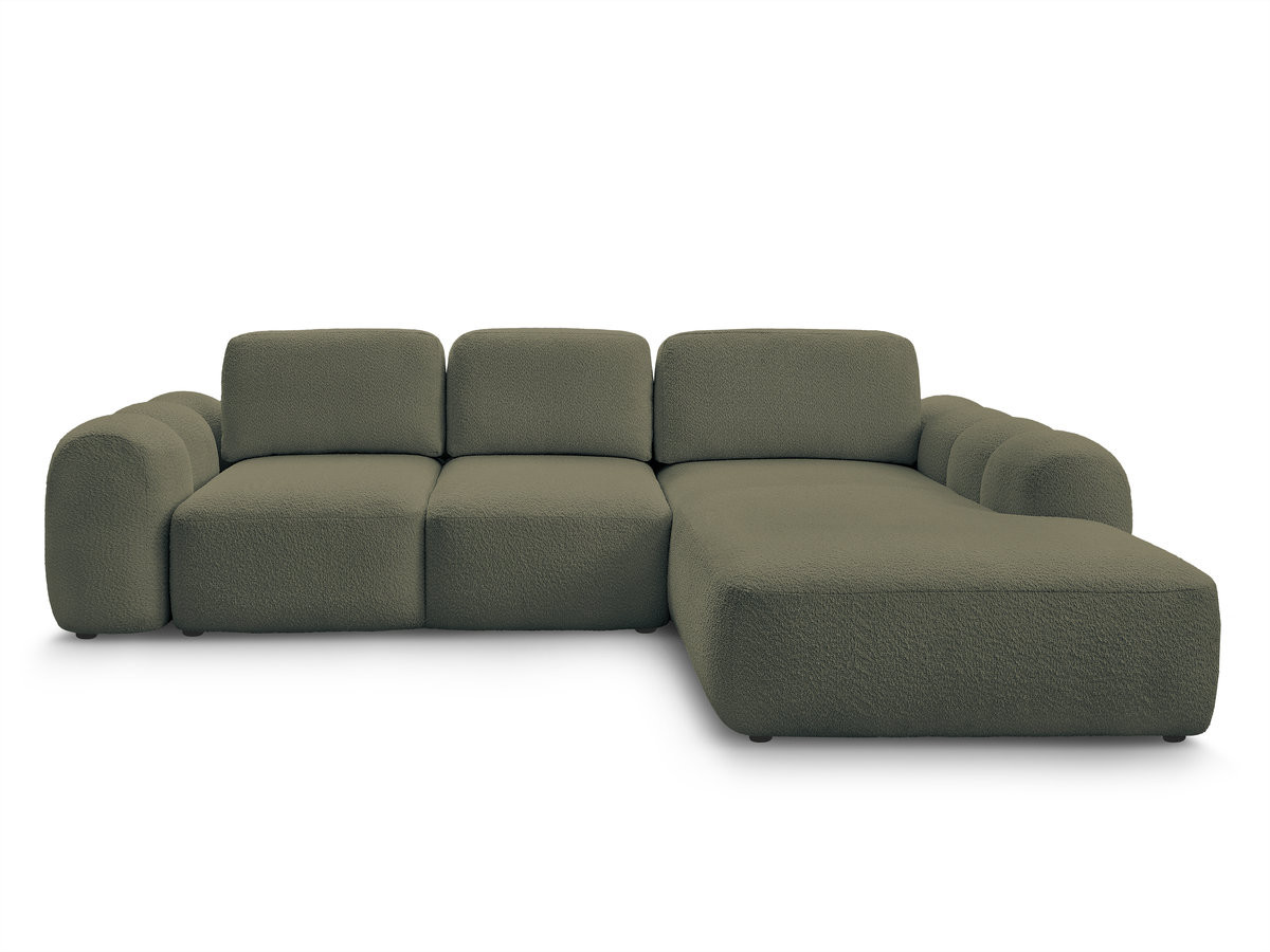 Bobochic Montaigne Ecksofa mit Schlaffunktion und Bettkasten 288 × 196 cm Bouclé-Stoff Grün Ecke rechts