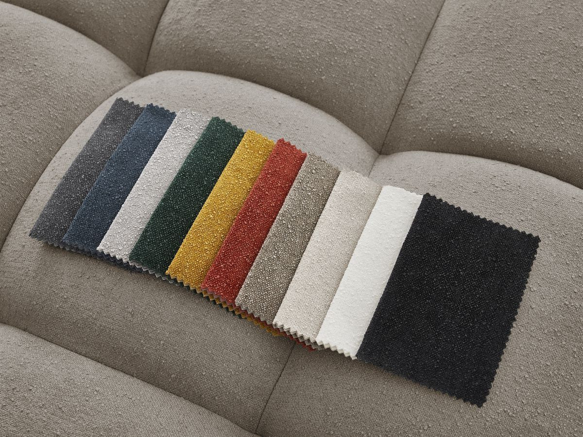 Bobochic Everest Ecksofa mit Schlaffunktion und Pouf, 10 Kissen Strukturstoff Taupe Ecke links