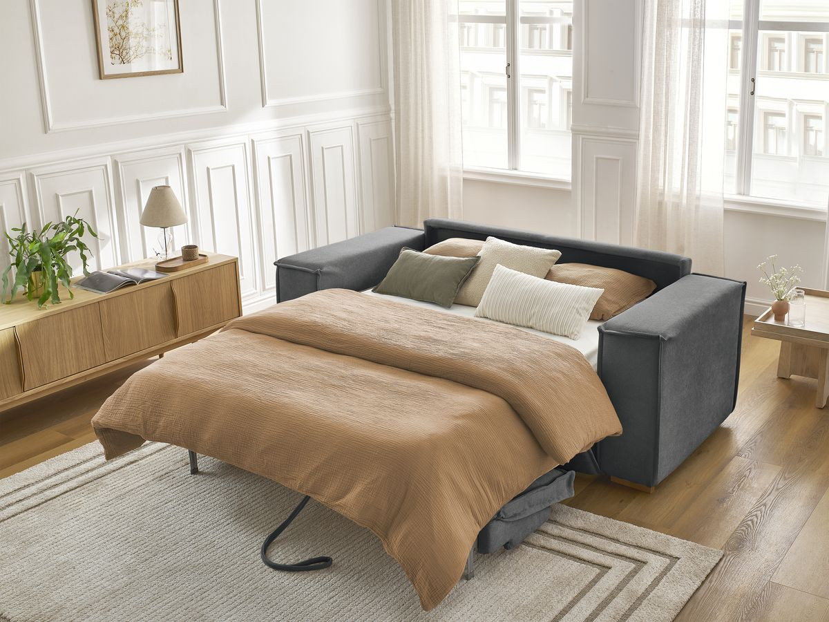 Bobochic Chelsea Schlafsofa 3-Sitzer Strukturstoff Dunkelgrau, Liegefläche 160 × 200 cm