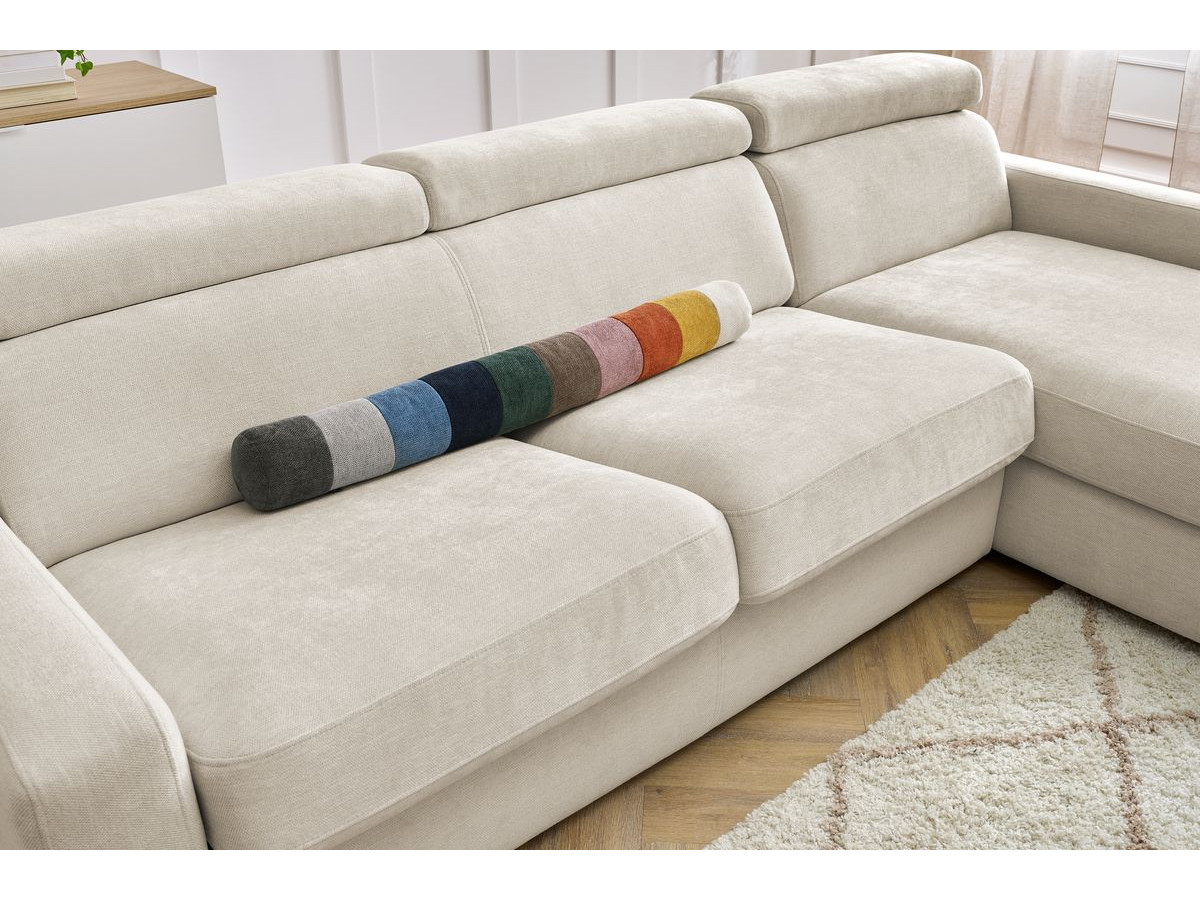Bobochic Monaco Ecksofa mit Schlaffunktion und Bettkasten Stoff Beige, Liegefläche 140 × 190 cm