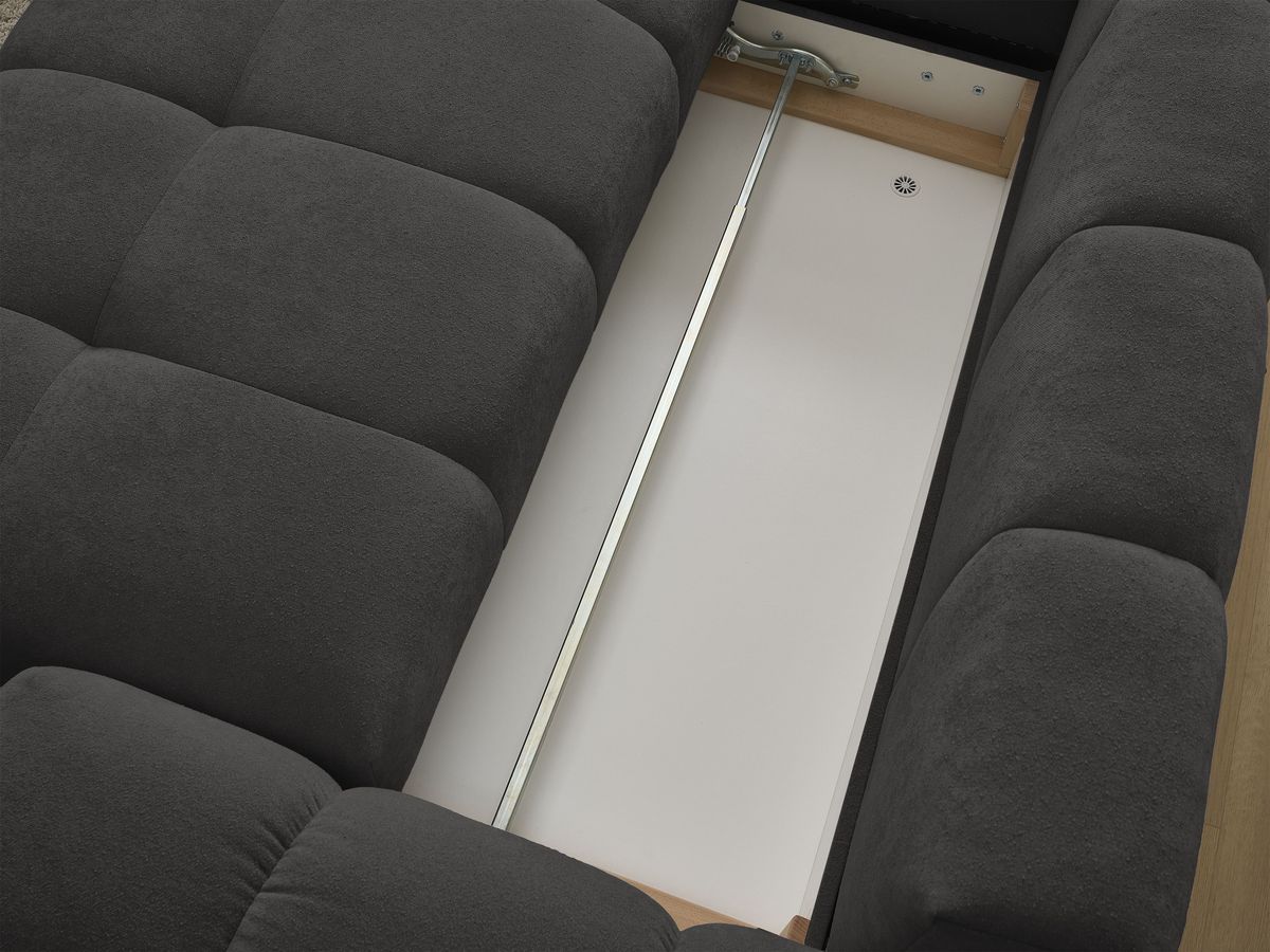 Bobochic Everest Ecksofa mit Schlaffunktion und Bettkasten 320 × 212 cm, 10 Kissen Strukturstoff Schwarz Ecke links