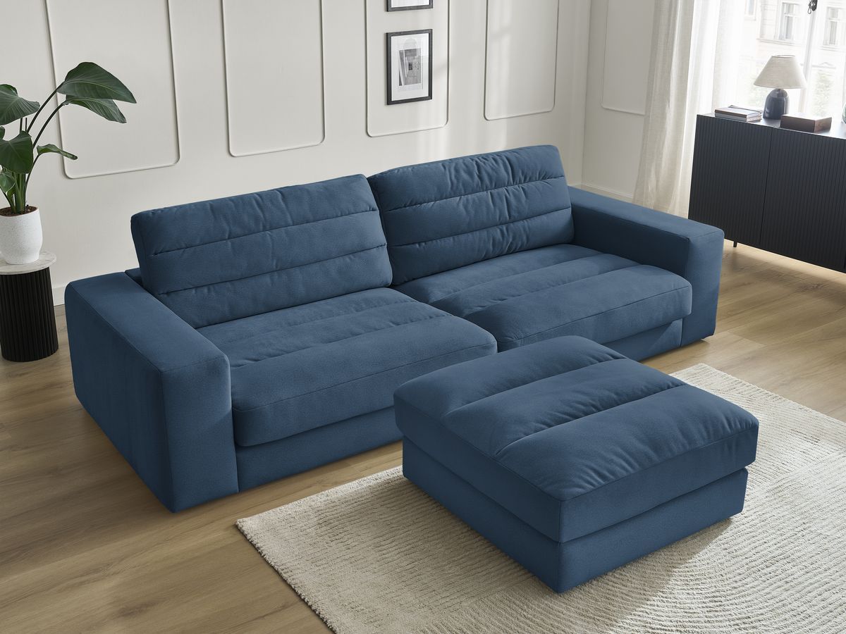 Bobochic Sierra Sofa 4-Sitzer mit Pouf Samt Dunkelblau