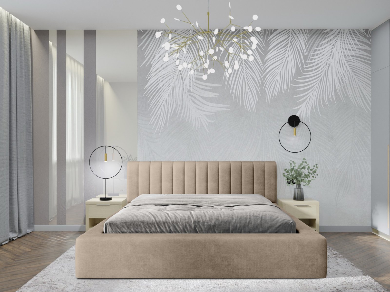 Polsterbett Faroa Samtstoff 140x200 mit Metallrahmen Macau Sand