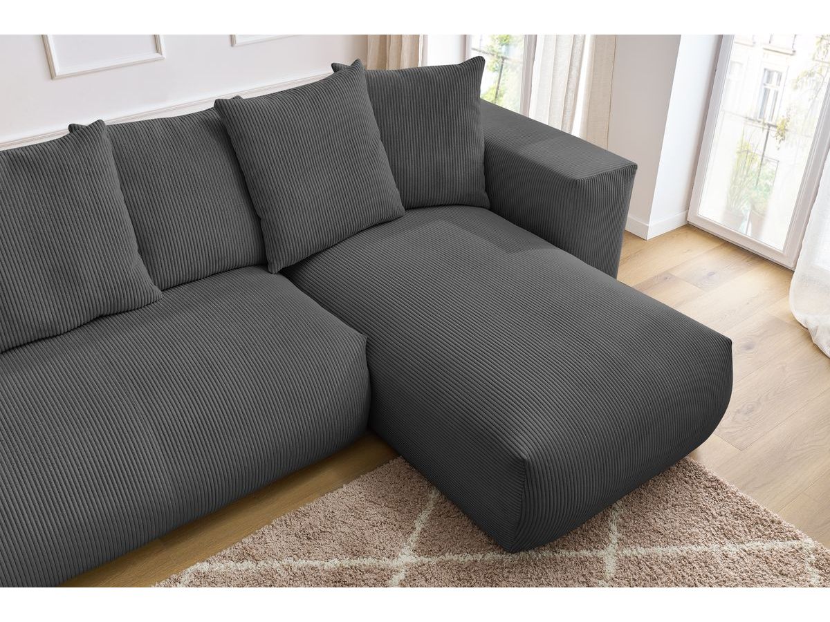 Bobochic Voltaire Wohnlandschaft 356 × 214 cm Cordsamt Dunkelgrau Ecke rechts